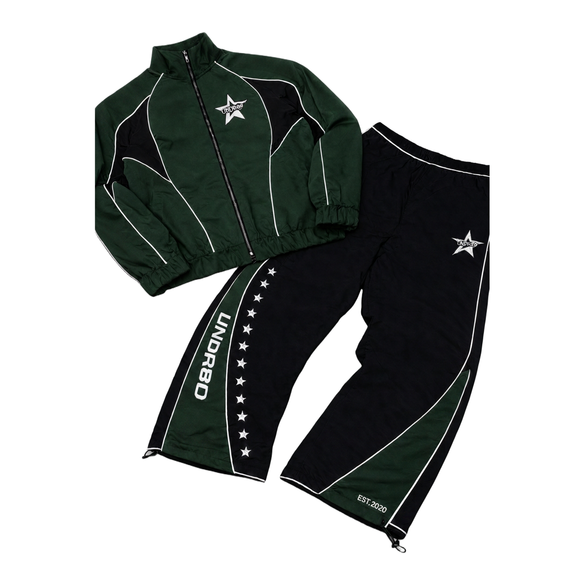 Green and black UNDR8D Ascara tracksuit, jacket and trousers