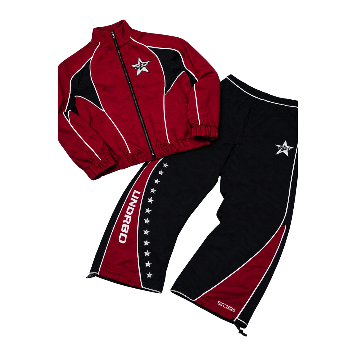Red and black UNDR8D Ardent tracksuit, jacket and trousers