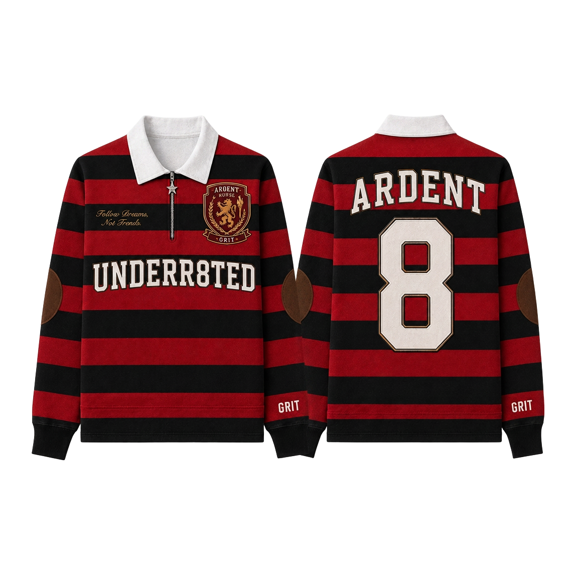 Red and black UNDR8D Ardent rugby shirt, front and back